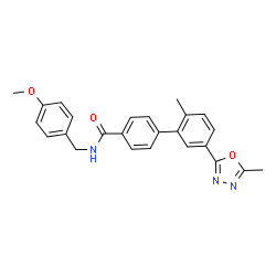 ChemSpider 2D Image | N-(4-Methoxybenzyl)-2'-methyl-5'-(5-methyl-1,3,4-oxadiazol-2-yl)-4-biphenylcarboxamide | C25H23N3O3