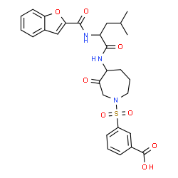 ChemSpider 2D Image | 3-[(4-{[N-(1-Benzofuran-2-ylcarbonyl)leucyl]amino}-3-oxo-1-azepanyl)sulfonyl]benzoic acid | C28H31N3O8S