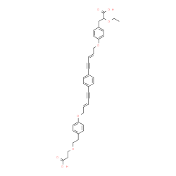 ChemSpider 2D Image | 3-(4-{[(2E)-5-{4-[(3E)-5-{4-[2-(2-Carboxyethoxy)ethyl]phenoxy}-3-penten-1-yn-1-yl]phenyl}-2-penten-4-yn-1-yl]oxy}phenyl)-2-ethoxypropanoic acid | C38H38O8