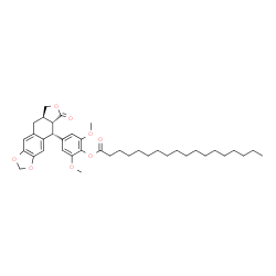 ChemSpider 2D Image | 2,6-Dimethoxy-4-[(5R,5aR,8aR)-6-oxo-5,5a,6,8,8a,9-hexahydrofuro[3',4':6,7]naphtho[2,3-d][1,3]dioxol-5-yl]phenyl stearate | C39H54O8