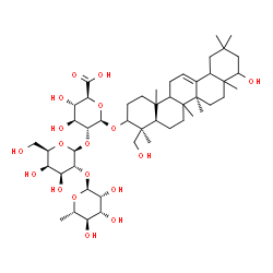 ChemSpider 2D Image | (8xi,9xi,10xi,17xi,18xi)-22,24-Dihydroxyolean-12-en-3-yl 6-deoxy-alpha-L-mannopyranosyl-(1->2)-beta-D-galactopyranosyl-(1->2)-beta-D-glucopyranosiduronic acid | C48H78O18