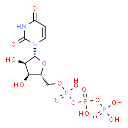 ChemSpider 2D Image | 5'-O-(Hydroxy{[hydroxy(phosphonooxy)phosphoryl]oxy}phosphorothioyl)uridine | C9H15N2O14P3S
