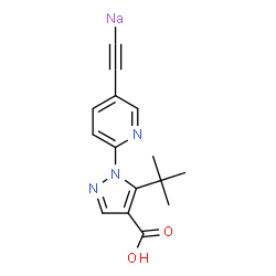 ChemSpider 2D Image | ({6-[4-Carboxy-5-(2-methyl-2-propanyl)-1H-pyrazol-1-yl]-3-pyridinyl}ethynyl)sodium | C15H14N3NaO2