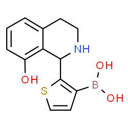 ChemSpider 2D Image | [2-(8-Hydroxy-1,2,3,4-tetrahydro-1-isoquinolinyl)-3-thienyl]boronic acid | C13H14BNO3S