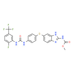 ChemSpider 2D Image | Methyl (5-{[4-({[2-fluoro-5-(trifluoromethyl)phenyl]carbamoyl}amino)phenyl]sulfanyl}-1H-benzimidazol-2-yl)carbamate | C23H17F4N5O3S