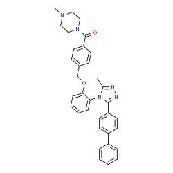 ChemSpider 2D Image | [4-({2-[3-(4-Biphenylyl)-5-methyl-4H-1,2,4-triazol-4-yl]phenoxy}methyl)phenyl](4-methyl-1-piperazinyl)methanone | C34H33N5O2