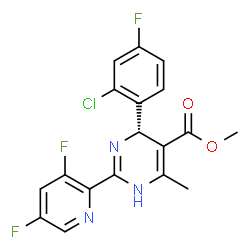 ChemSpider 2D Image | Methyl (4S)-4-(2-chloro-4-fluorophenyl)-2-(3,5-difluoro-2-pyridinyl)-6-methyl-1,4-dihydro-5-pyrimidinecarboxylate | C18H13ClF3N3O2
