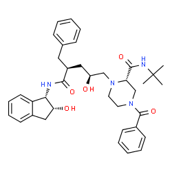 ChemSpider 2D Image | (2S)-4-Benzoyl-1-[(2S,4R)-4-benzyl-2-hydroxy-5-{[(1S,2R)-2-hydroxy-2,3-dihydro-1H-inden-1-yl]amino}-5-oxopentyl]-N-(2-methyl-2-propanyl)-2-piperazinecarboxamide | C37H46N4O5