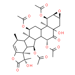 ChemSpider 2D Image | (1S,5S,5aS,6R,7R,9aS,10aS,11R,11aS,13S,13aR)-5,8a-Dihydroxy-1,5,5a,11a,13a-pentamethyl-4,8-dioxo-4,5,5a,5b,6,6a,6b,7,8,8a,9,9a,10a,11,11a,11b,12,13,13a,13b-icosahydro-1H-oxireno[6',7']naphtho[1',2':7,
8]fluoreno[2,1-b]furan-6,7,11,13-tetrayl tetraacetate | C36H46O14