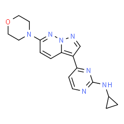 ChemSpider 2D Image | N-Cyclopropyl-4-[6-(4-morpholinyl)pyrazolo[1,5-b]pyridazin-3-yl]-2-pyrimidinamine | C17H19N7O