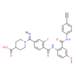 ChemSpider 2D Image | 1-[(Z)-[4-({2-[(4-Ethynylphenyl)carbamoyl]-4-methoxyphenyl}carbamoyl)-3-fluorophenyl](imino)methyl]-4-piperidinecarboxylic acid | C30H27FN4O5
