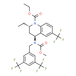 ChemSpider 2D Image | Ethyl (2S,4S)-4-{[3,5-bis(trifluoromethyl)benzyl](methoxycarbonyl)amino}-2-ethyl-6-(trifluoromethyl)-3,4-dihydro-1(2H)-quinolinecarboxylate | C26H25F9N2O4