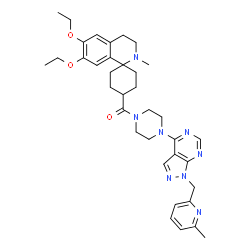 ChemSpider 2D Image | (6',7'-Diethoxy-2'-methyl-3',4'-dihydro-2'H-spiro[cyclohexane-1,1'-isoquinolin]-4-yl)(4-{1-[(6-methyl-2-pyridinyl)methyl]-1H-pyrazolo[3,4-d]pyrimidin-4-yl}-1-piperazinyl)methanone | C36H46N8O3