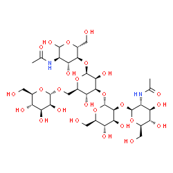 ChemSpider 2D Image | 2-Acetamido-2-deoxy-beta-D-glucopyranosyl-(1->2)-alpha-D-mannopyranosyl-(1->3)-[alpha-D-mannopyranosyl-(1->6)]-beta-D-mannopyranosyl-(1->4)-2-acetamido-2-deoxy-D-glucopyranose | C34H58N2O26