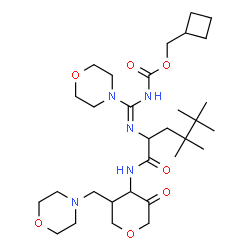 ChemSpider 2D Image | (E)-N~2~-[{[(Cyclobutylmethoxy)carbonyl]amino}(4-morpholinyl)methylene]-4,4,5,5-tetramethyl-N-[3-(4-morpholinylmethyl)-5-oxotetrahydro-2H-pyran-4-yl]norleucinamide | C31H53N5O7