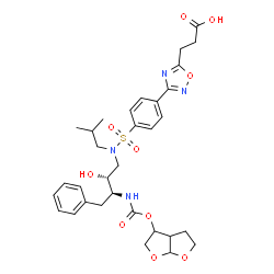ChemSpider 2D Image | 3-[3-(4-{[(2R,3S)-3-{[(Hexahydrofuro[2,3-b]furan-3-yloxy)carbonyl]amino}-2-hydroxy-4-phenylbutyl](isobutyl)sulfamoyl}phenyl)-1,2,4-oxadiazol-5-yl]propanoic acid | C32H40N4O10S