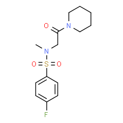 ChemSpider 2D Image | 4-Fluoro-N-methyl-N-[2-oxo-2-(1-piperidinyl)ethyl]benzenesulfonamide | C14H19FN2O3S