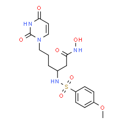 ChemSpider 2D Image | 6-(2,4-Dioxo-3,4-dihydro-1(2H)-pyrimidinyl)-N-hydroxy-3-{[(4-methoxyphenyl)sulfonyl]amino}hexanamide | C17H22N4O7S