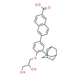 ChemSpider 2D Image | 6-[3-(Adamantan-1-yl)-4-(2,3-dihydroxypropoxy)phenyl]-2-naphthoic acid | C30H32O5