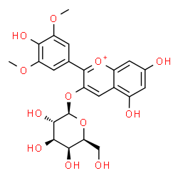 ChemSpider 2D Image | 5,7-Dihydroxy-2-(4-hydroxy-3,5-dimethoxyphenyl)-3-chromeniumyl beta-L-galactopyranoside | C23H25O12
