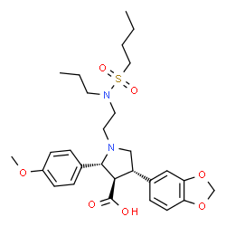 ChemSpider 2D Image | (2R,3R,4S)-4-(1,3-Benzodioxol-5-yl)-1-{2-[(butylsulfonyl)(propyl)amino]ethyl}-2-(4-methoxyphenyl)-3-pyrrolidinecarboxylic acid | C28H38N2O7S
