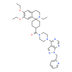 ChemSpider 2D Image | (6',7'-Diethoxy-2'-ethyl-3',4'-dihydro-2'H-spiro[cyclohexane-1,1'-isoquinolin]-4-yl){4-[1-(2-pyridinylmethyl)-1H-pyrazolo[3,4-d]pyrimidin-4-yl]-1-piperazinyl}methanone | C36H46N8O3