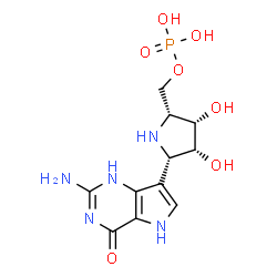 ChemSpider 2D Image | [(2R,3S,4R,5S)-5-(2-Amino-4-oxo-4,5-dihydro-1H-pyrrolo[3,2-d]pyrimidin-7-yl)-3,4-dihydroxy-2-pyrrolidinyl]methyl dihydrogen phosphate | C11H16N5O7P
