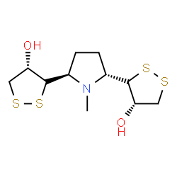 ChemSpider 2D Image | (3S,4S,3'R,4'S)-3,3'-[(2R,5R)-1-Methyl-2,5-pyrrolidinediyl]bis(1,2-dithiolan-4-ol) | C11H19NO2S4