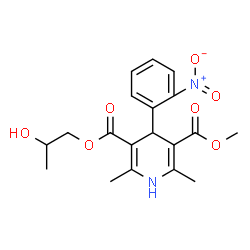 ChemSpider 2D Image | 2-Hydroxypropyl methyl 2,6-dimethyl-4-(2-nitrophenyl)-1,4-dihydro-3,5-pyridinedicarboxylate | C19H22N2O7