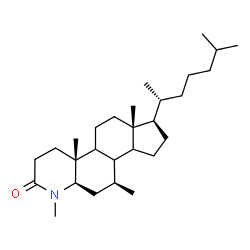ChemSpider 2D Image | (4aR,6aR,7R,10S,11aR)-1,4a,6a,10-Tetramethyl-7-[(2R)-6-methyl-2-heptanyl]hexadecahydro-2H-indeno[5,4-f]quinolin-2-one | C28H49NO