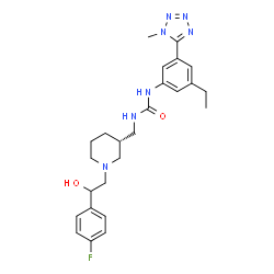ChemSpider 2D Image | 1-[3-Ethyl-5-(1-methyl-1H-tetrazol-5-yl)phenyl]-3-({(3R)-1-[2-(4-fluorophenyl)-2-hydroxyethyl]-3-piperidinyl}methyl)urea | C25H32FN7O2