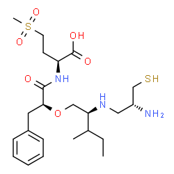 ChemSpider 2D Image | (2S)-2-{[(2S)-2-{[(2S)-2-{[(2R)-2-Amino-3-sulfanylpropyl]amino}-3-methylpentyl]oxy}-3-phenylpropanoyl]amino}-4-(methylsulfonyl)butanoic acid | C23H39N3O6S2