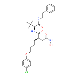 ChemSpider 2D Image | (2R)-2-[4-(4-Chlorophenoxy)butyl]-N~1~-{(2S)-3,3-dimethyl-1-oxo-1-[(2-phenylethyl)amino]-2-butanyl}-N~4~-hydroxysuccinamide | C28H38ClN3O5