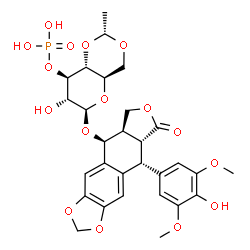 ChemSpider 2D Image | (5S,5aR,8aR,9R)-9-(4-Hydroxy-3,5-dimethoxyphenyl)-8-oxo-5,5a,6,8,8a,9-hexahydrofuro[3',4':6,7]naphtho[2,3-d][1,3]dioxol-5-yl 4,6-O-[(1R)-ethylidene]-3-O-phosphono-beta-D-glucopyranoside | C29H33O16P