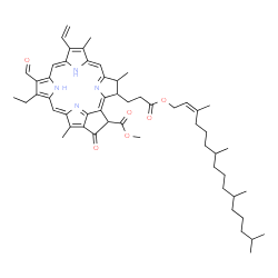 ChemSpider 2D Image | Methyl 14-ethyl-13-formyl-4,8,18-trimethyl-20-oxo-3-(3-oxo-3-{[(2Z)-3,7,11,15-tetramethyl-2-hexadecen-1-yl]oxy}propyl)-9-vinyl-24,25-dihydro-21-phorbinecarboxylate | C55H72N4O6