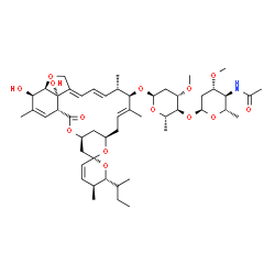 ChemSpider 2D Image | (1'R,2S,4'S,5S,6R,8'R,10'E,12'R,13'S,14'E,16'E,20'R,21'R,24'S)-6-[(2R)-2-Butanyl]-21',24'-dihydroxy-5,11',13',22'-tetramethyl-2'-oxo-5,6-dihydrospiro[pyran-2,6'-[3,7,19]trioxatetracyclo[15.6.1.1~4,8~.
0~20,24~]pentacosa[10,14,16,22]tetraen]-12'-yl 4-O-(4-acetamido-2,4,6-trideoxy-3-O-methyl-alpha-L-arabino-hexopyranosyl)-2,6-dideoxy-3-O-methyl-alpha-L-arabino-hexopyranoside | C50H75NO14