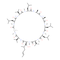 ChemSpider 2D Image | (3S,6S,9S,12S,15S,18S,21S,24S,30S,33S)-33-[(E)-1-hydroxy-2-methyl-hex-4-enyl]-6,9,18,24-tetraisobutyl-3,21,30-triisopropyl-1,4,7,10,12,15,19,25,28-nonamethyl-1,4,7,10,13,16,19,22,25,28,31-undecazacyclotritriacontane-2,5,8,11,14,17,20,23,26,29,32-undecone | C63H113N11O12