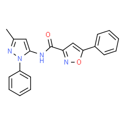 ChemSpider 2D Image | N-(3-Methyl-1-phenyl-1H-pyrazol-5-yl)-5-phenyl-1,2-oxazole-3-carboxamide | C20H16N4O2