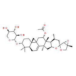 ChemSpider 2D Image | (1'R,2R,4aR,5'R,7S,7aR,7bR,8R,10S,11aS,12aS,14aR)-1,1,5',7a,8,12a-Hexamethyl-2-(beta-D-xylopyranosyloxy)-1,3,4,6,7,7a,7b,8,9,11a,12,12a,14,14a-tetradecahydro-2H-spiro[cyclopropa[1',8a']naphtho[2',1':4
,5]indeno[2,1-b]pyran-10,2'-[3,6]dioxabicyclo[3.1.0]hexan]-7-yl acetate | C37H54O10