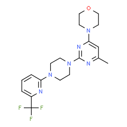 ChemSpider 2D Image | 4-(6-Methyl-2-{4-[6-(trifluoromethyl)-2-pyridinyl]-1-piperazinyl}-4-pyrimidinyl)morpholine | C19H23F3N6O