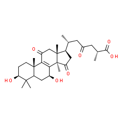ChemSpider 2D Image | (3beta,5xi,7beta,25R)-3,7-Dihydroxy-11,15,23-trioxolanost-8-en-26-oic acid | C30H44O7