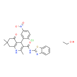 ChemSpider 2D Image | N-(1,3-Benzothiazol-2-yl)-4-(2-chloro-5-nitrophenyl)-2,7,7-trimethyl-5-oxo-1,4,5,6,7,8-hexahydro-3-quinolinecarboxamide - ethanol (1:1) | C28H29ClN4O5S