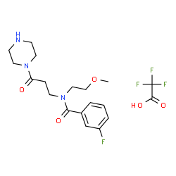 ChemSpider 2D Image | 3-Fluoro-N-(2-methoxyethyl)-N-[3-oxo-3-(1-piperazinyl)propyl]benzamide trifluoroacetate (1:1) | C19H25F4N3O5