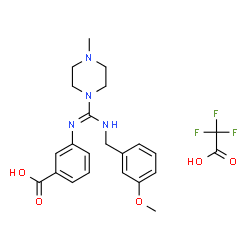 ChemSpider 2D Image | 3-[(E)-{[(3-Methoxybenzyl)amino](4-methyl-1-piperazinyl)methylene}amino]benzoic acid trifluoroacetate (1:1) | C23H27F3N4O5