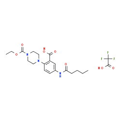 ChemSpider 2D Image | 2-[4-(Ethoxycarbonyl)-1-piperazinyl]-5-(pentanoylamino)benzoic acid trifluoroacetate (1:1) | C21H28F3N3O7
