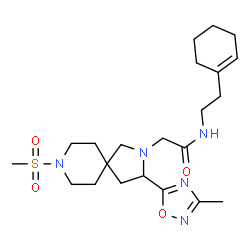 ChemSpider 2D Image | N-[2-(1-Cyclohexen-1-yl)ethyl]-2-[3-(3-methyl-1,2,4-oxadiazol-5-yl)-8-(methylsulfonyl)-2,8-diazaspiro[4.5]dec-2-yl]acetamide | C22H35N5O4S