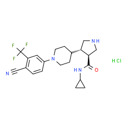 ChemSpider 2D Image | (3S,4S)-4-{1-[4-Cyano-3-(trifluoromethyl)phenyl]-4-piperidinyl}-N-cyclopropyl-3-pyrrolidinecarboxamide hydrochloride (1:1) | C21H26ClF3N4O