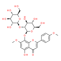 ChemSpider 2D Image | 5-Hydroxy-7-methoxy-2-(4-methoxyphenyl)-4-oxo-4H-chromen-8-yl 2-O-beta-D-glucopyranosyl-beta-D-glucopyranoside | C29H34O16