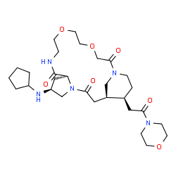 ChemSpider 2D Image | (1R,6S,8S,22S)-6-(Cyclopentylamino)-22-[2-(4-morpholinyl)-2-oxoethyl]-13,16-dioxa-4,10,19-triazatricyclo[17.3.1.0~4,8~]tricosane-3,9,18-trione | C29H47N5O7