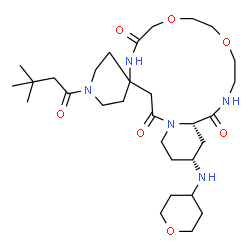 ChemSpider 2D Image | (18'R,19a'S)-1-(3,3-Dimethylbutanoyl)-18'-(tetrahydro-2H-pyran-4-ylamino)octahydro-2'H,9'H-spiro[piperidine-4,12'-pyrido[2,1-i][1,4,7,10,14]dioxatriazacyclohexadecine]-1',10',14'(11'H,13'H,16'H)-trion
e | C30H51N5O7